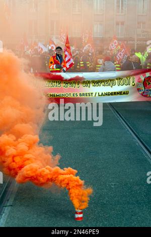 Manifestation contre la réforme des retraites en France.Strike in Brest Stock Photo