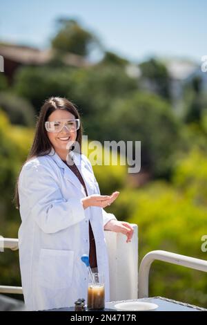 Soil test, female agricultural scientist conducting a soil test in a scientific lab in. soil agricultural agronomist in australia, soil microbial test Stock Photo