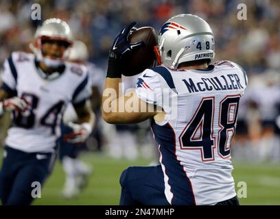 New England Patriots Taylor McCuller celebrates his touchdown catch from  quarterback Jimmy Garoppolo in the second half of an NFL preseason football  game against the Carolina Panthers Friday, Aug. 22, 2014, in