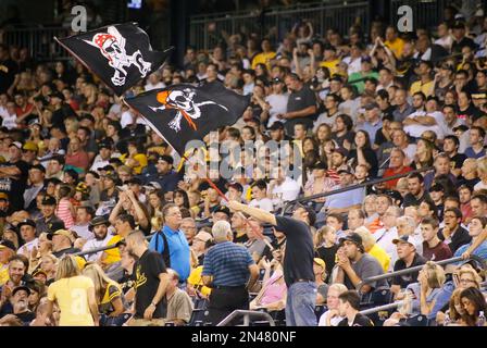 Pittsburgh Pirates mascot waves the pirate's flag, the Jolly Rogers  following the Pirates 7-0 win against the Houston Astros at PNC Park in  Pittsburgh on April 13, 2009. .(UPI Photo/Archie Carpenter Stock