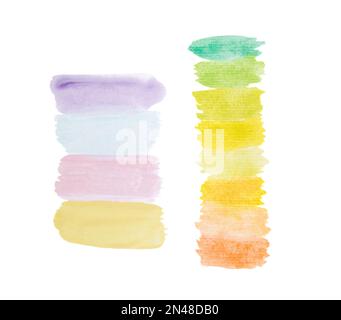 Set of watercolor hand painting brush strokes. Light pastel colors. Multicolor abstract stain. Watercolor illustration Stock Photo