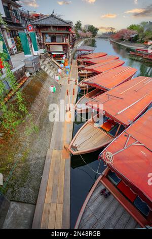 Uji, Japan on the Uji River with river boats. Stock Photo