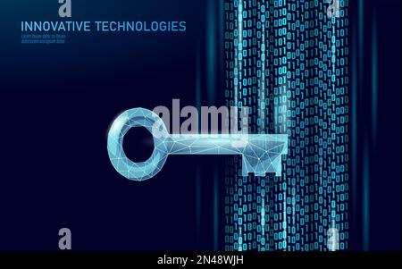 Cyber safety key on data mass. Internet security lock information privacy low poly polygonal future innovation technology network business concept Stock Vector