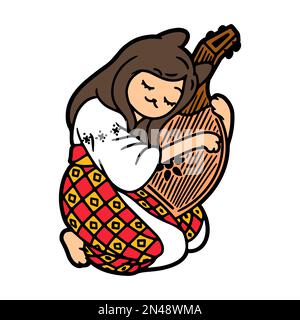 Cat girl playing the bandura. Girl with a bandura on white background. Vector illustration. Stock Vector