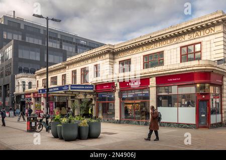 Farringdon & High Holburn is a London Underground and connected main line National Rail station in Clerkenwell, central London. The station is in the Stock Photo