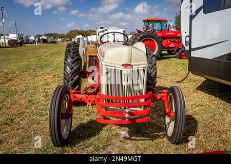 Fort Meade, FL - February 22, 2022: High perspective front view of a 1948 Ford 8N Tractor at a local tractor show. Stock Photo