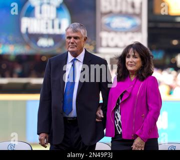 Manager Lou Piniella of the Seattle Mariners yells at home plate umpire  Dale Scott after covering home plate with dirt following his ejection from  game against the Kansas City Royals during the