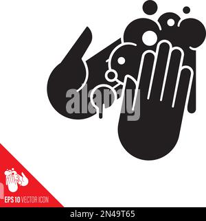 Washing hands with frothy soap vector glyph icon Stock Vector