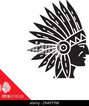 Native american indian head with traditional headdress vector glyph icon Stock Vector