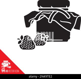 jar of strawberry jam and fruits vector glyph icon Stock Vector