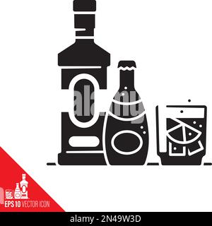 Gin and Tonic Bottles and mixed drink vector glyph icon Stock Vector