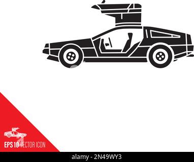 Gullwing sports car vector glyph icon for Back To The Future Day on October 21 Stock Vector