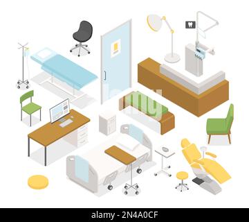 Medical clinic - modern vector colorful isometric object set Stock Vector
