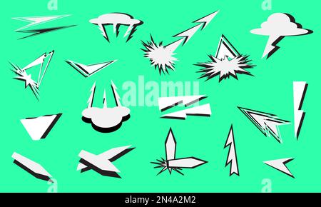Set of direction arrow mark explosion silhouette icons element decorative comic book background website vector illustration Stock Vector