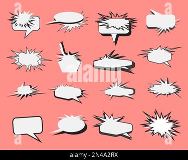 Group of comic pop art message dialogue speak lined icon element decorative book background template web vector illustration Stock Vector