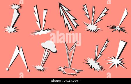 Set of thunder thunderbolt pop art comic speech warning icons element decorative backgrounds website vector illustration Stock Vector
