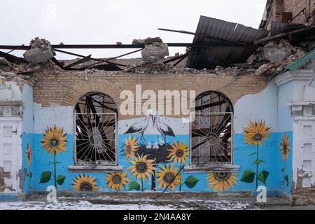 War art on Buildings in Irpin, Ukraine Stock Photo