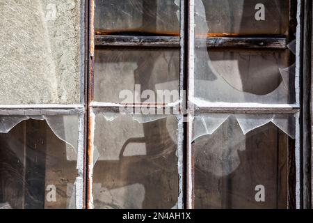 Broken window panes Stock Photo