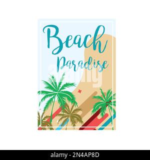 Beach Paradise Palm tree background summer banner greeting card sticker t shirt print vector design Stock Vector
