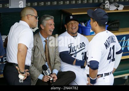 Dave Dombrowski celebrating Miguel Cabrera's 3,000th hit