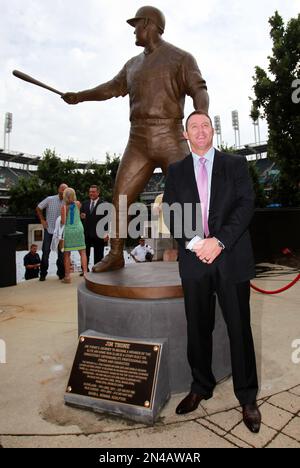 A statue of former Cleveland Indians Jim Thome stands in an empty