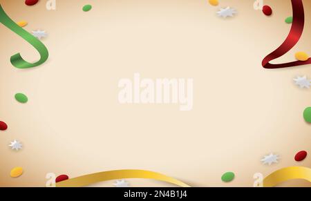 Festive template decorated with confetti and streamers with Barranquilla's flag colors over scroll. Stock Vector
