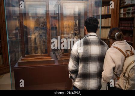 Visitors surprised with mummy of a girl and a boy at The Carmo Archaeological Museum (MAC), located in Carmo Convent, Lisbon, Portugal Stock Photo