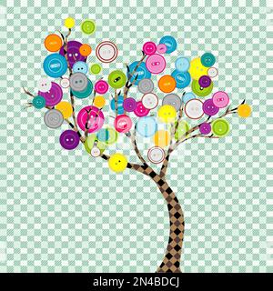 Abstract tree with textile trunk and leaves made of buttons Stock Vector