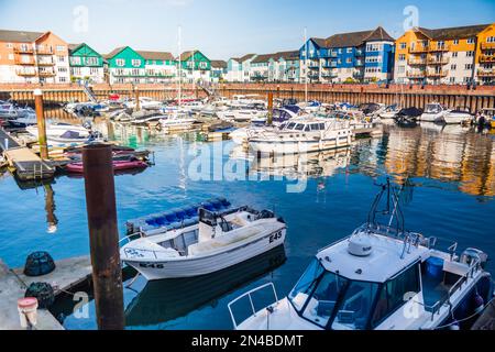 Exmouth Marina with moored boats. Stock Photo