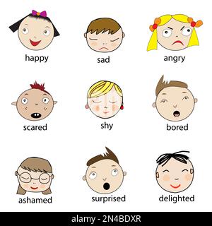 Emotional kids. Child emotions, funny sad happy kid. Cartoon frustrated boy  girl, crying smiling cute preschool people vector characters Stock Vector  Image & Art - Alamy