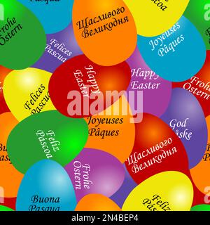 Colored eggs with the message Happy Easter in different languages Stock Vector