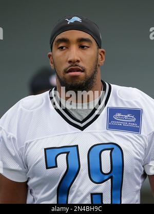 detroit lions defensive end larry webster watches during nfl football training camp in allen park mich monday july 28 2014 ap photopaul sancya 2n4bh9c