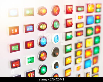 Electric start stop switches on the panel in the store Stock Photo