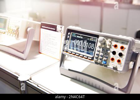 Universal portable desktop voltmeter in store Stock Photo