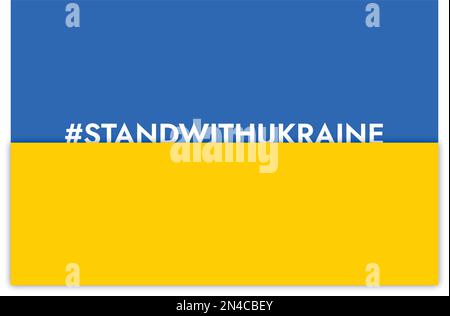 Hashtag standwithukraine poster on the background of the blue and yellow Ukrainian flag in support of Ukraine in its fight against Russian aggression. Stand with Ukraine banner. Stop War campaign. Stock Vector
