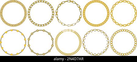 Round Chain frame. Circle chains border. Boho bracelet Stock Vector