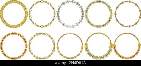 Round Chain frame. Circle chains border. Boho bracelet Stock Vector
