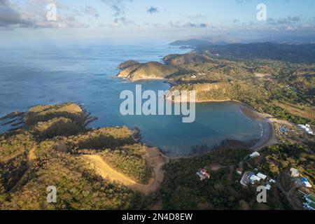 Ocean bay in Pacific coast aerial drone view on sunrise time Stock Photo