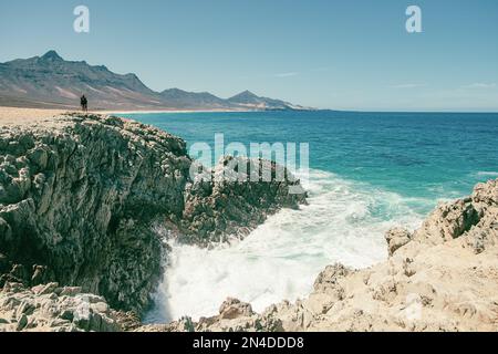 Islet of the seven widows on the Cofete beach in Fuerteventura Stock Photo