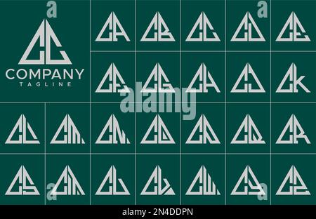 Modern triangle letter C logo design template set. Simple line C initial logo. Stock Vector