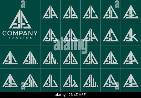 Modern triangle letter F logo design template set. Simple line F initial logo. Stock Vector