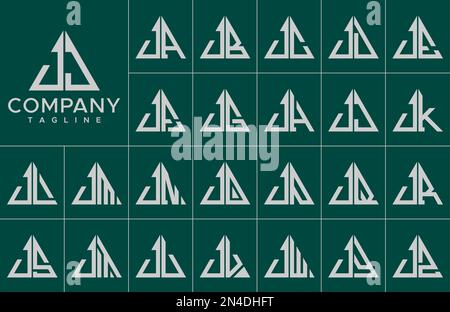 Modern triangle letter J logo design template set. Simple line J initial logo. Stock Vector