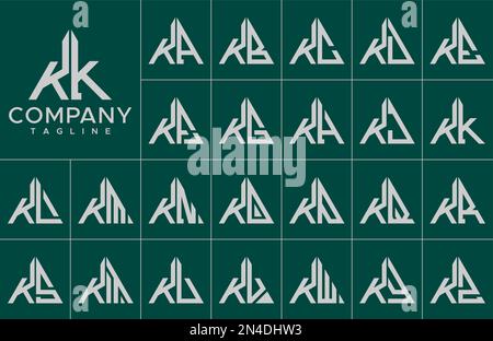 Modern triangle letter K logo design template set. Simple line K initial logo. Stock Vector