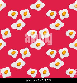 Creative layout made of scrambled eggs with decorated golden Easter eggs on a pink background. Creative seamless pattern background. Spring holidays c Stock Photo