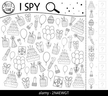 Birthday I spy game for kids. Searching and counting activity for