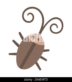 Vector flat brown beetle icon. Funny woodland, forest or garden insect. Cute bug illustration for kids isolated on white background Stock Vector
