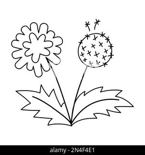 Vector black and white dandelion icon. First blooming plant outline illustration. Floral clip art or coloring page. Cute spring flower isolated on whi Stock Vector