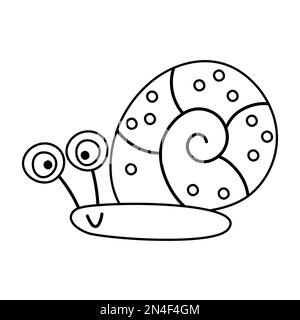 Vector black and white crawling snail icon. Outline funny woodland mollusk coloring page. Cute forest animalistic illustration for kids isolated on wh Stock Vector