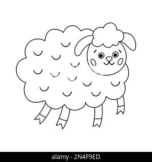 Vector black and white sheep icon. Outline cute smiling farm animal isolated on white background. Adorable ewe illustration for kids. Funny spring cha Stock Vector
