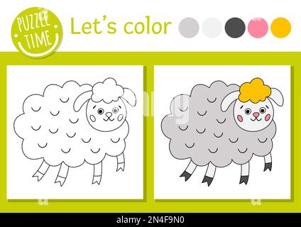 Easter coloring page for children. Funny sheep picture. Vector holiday outline illustration with cute farm animal. Adorable spring color book for kids Stock Vector